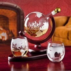 Whiskey Decanter Globe Set With 2 Etched Whiskey Glasses - For Liquor Scotch Bourbon Vodka, Gifts For Men - 850ml -Generic Furniture Shop 513NMXFnmvL