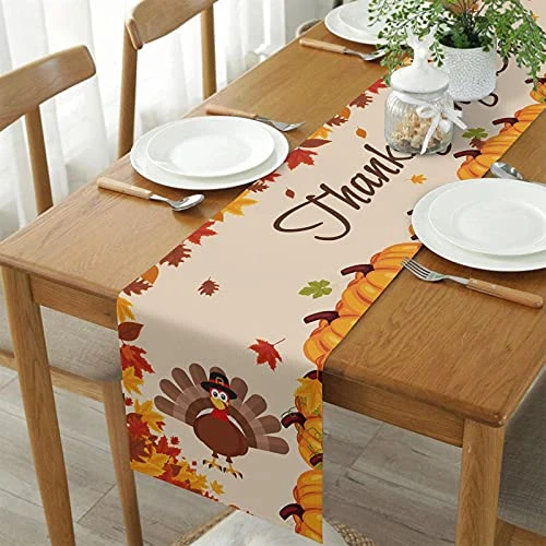 Thanksgiving Table Runner With Placemats Set Of 6 - Happy Thanksgiving Turkey Autumn Fall Harvest Pumpkin Maple Leaves 13 X 90 Inch Table Runner Set Cotton Linen Table Mats For Dining Table 4 Thanksgiving Table Runner With Placemats Set Of 6 - Happy Thanksgiving Turkey Autumn Fall Harvest Pumpkin Maple Leaves 13 X 90 Inch Table Runner Set Cotton Linen Table Mats For Dining Table - Image 4