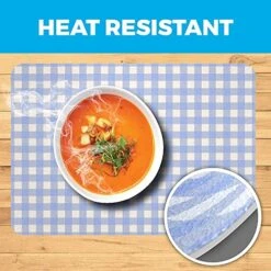 Vegan Leather PVC Blue Placemats Set Of 4 - Easy To Clean - Machine Washable, Heat Resistant, Non Slip, Stain Resistant - Kid Friendly Farmhouse Design Kitchen Table Place Mats - Indoor Or Outdoor Use -Generic Furniture Shop 513fthPXSeL