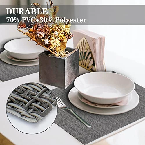 Placemats Set Of 6, Woven Vinyl Placemats, Washable & Durable Table Placemats, Indoor/Outdoor Use Table Mats, Grey 3 Placemats Set Of 6, Woven Vinyl Placemats, Washable & Durable Table Placemats, Indoor/Outdoor Use Table Mats, Grey - Image 3