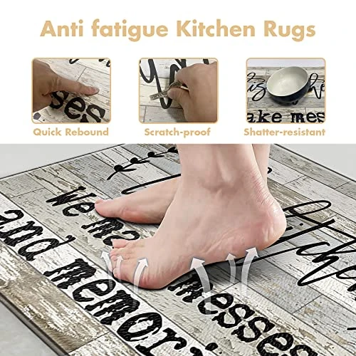 Kitchen Mat Set Of 2, Kitchen Rugs Anti-Fatigue Non-Slip Kitchen Floor Mats Waterproof Standing Mat With Sayings, Warming Gifts For Kitchen Decor, 17"x 30"+17"x 47" 2 Kitchen Mat Set Of 2, Kitchen Rugs Anti-Fatigue Non-Slip Kitchen Floor Mats Waterproof Standing Mat With Sayings, Warming Gifts For Kitchen Decor, 17"x 30"+17"x 47" - Image 2