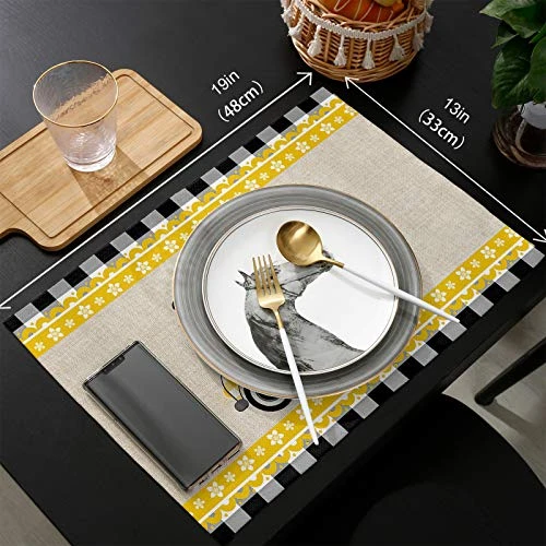 Store Placemats Yellow Truck Sweet Honey Bee Daisy Black White Grid Heat-Resistant Washable Place Mats Non Slip, Table Mats For Dinner Table Kitchen Outdoor Weeding Set Of 6 5 Store Placemats Yellow Truck Sweet Honey Bee Daisy Black White Grid Heat-Resistant Washable Place Mats Non Slip, Table Mats For Dinner Table Kitchen Outdoor Weeding Set Of 6 - Image 5