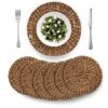 (4 Sizes: 12"-13"-14"-15") BARIEN Brown Woven Placemats Round Set Of 6, Natural Water Hyacinth Weave Placemat For Dining Table, Large Handmade Woven Placemats Heat Resistant Non-Slip (13" - Set Of 6)