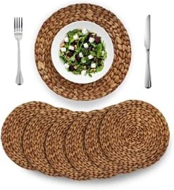 (4 Sizes: 12"-13"-14"-15") BARIEN Brown Woven Placemats Round Set Of 6, Natural Water Hyacinth Weave Placemat For Dining Table, Large Handmade Woven Placemats Heat Resistant Non-Slip (13" - Set Of 6) -Generic Furniture Shop 513tnBHWPxL. AC