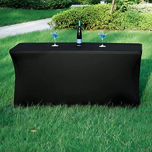 2 Pack 5ft Rectangle Black Cocktail Tablecloth With Stretch Spandex Fitted Table Cover For Bar Table Wedding Table Cocktail Table Massage Table Kitchen Table 3 2 Pack 5ft Rectangle Black Cocktail Tablecloth With Stretch Spandex Fitted Table Cover For Bar Table Wedding Table Cocktail Table Massage Table Kitchen Table - Image 3