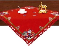Small Embroidered Christmas Holiday Santa Clause Tablecloths, Toppers, Tablecovers For End Table, Tea Table, Coffee Table And Nightstand (33 × 33 Inch) -Generic Furniture Shop 514PHtG zFL. AC