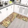 2Pcs Kitchen Rug Runner Set Anti Fatigue Sunflower Mats For Home Office Non Slip Waterproof Heavy Duty Comfort Standing Mats(17''x28''+17''x47'', Burlywood)
