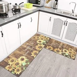 2Pcs Kitchen Rug Runner Set Anti Fatigue Sunflower Mats For Home Office Non Slip Waterproof Heavy Duty Comfort Standing Mats(17''x28''+17''x47'', Burlywood)