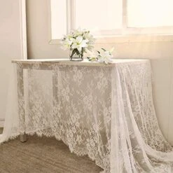 Lace Tablecloth White Wedding Tablecloths 60x120 Inch Vintage Rustic Farmhouse Table Fabric For Romantic Wedding Table Decorations