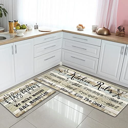 Kitchen Mat Set Of 2, Kitchen Rugs Anti-Fatigue Non-Slip Kitchen Floor Mats Waterproof Standing Mat With Sayings, Warming Gifts For Kitchen Decor, 17"x 30"+17"x 47" 1 Kitchen Mat Set Of 2, Kitchen Rugs Anti-Fatigue Non-Slip Kitchen Floor Mats Waterproof Standing Mat With Sayings, Warming Gifts For Kitchen Decor, 17"x 30"+17"x 47"