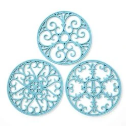 Silicone Trivet Mat - Non-Slip & Heat Resistant Kitchen Hot Pads For Countertops & Table - Kitchen Trivets For Hot Dishes & Cookware - Hot Pot Holder For Pots & Pans - Turquoise,Set Of 3