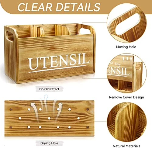 Brekle Rustic Kitchen Utensil Holder Larger Wooden Utensil Holder For Kitchen Counter 3 Compartment For Efficient Utensil Organizer And Cooking Tools Storage 2 Brekle Rustic Kitchen Utensil Holder Larger Wooden Utensil Holder For Kitchen Counter 3 Compartment For Efficient Utensil Organizer And Cooking Tools Storage - Image 2