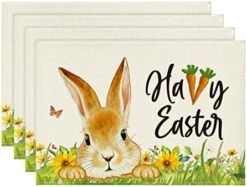 Rabbit Bunny Carrot Happy Easter Placemats Set Of 4, 12x18 Inch Spring Summer Seasonal Table Mats For Party Kitchen Dining Decoration -Generic Furniture Shop 516HN1qyOCL. AC