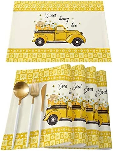 Store Placemats Yellow Truck Sweet Honey Bee Daisy Black White Grid Heat-Resistant Washable Place Mats Non Slip, Table Mats For Dinner Table Kitchen Outdoor Weeding Set Of 6 11 Store Placemats Yellow Truck Sweet Honey Bee Daisy Black White Grid Heat-Resistant Washable Place Mats Non Slip, Table Mats For Dinner Table Kitchen Outdoor Weeding Set Of 6 - Image 11