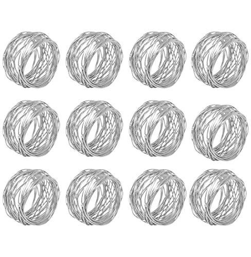 Handmade Round Mesh Napkin Rings Holder For Dinning Table Parties Everyday (Silver, 12) 2 Handmade Round Mesh Napkin Rings Holder For Dinning Table Parties Everyday (Silver, 12) - Image 2