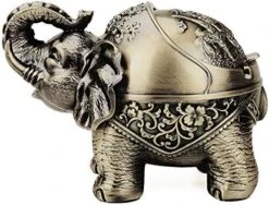 Elephant Decorative Ashtray With Lid For Cigarettes Metal Smoking Ash Tray Ashtrays For Smoker Windproof Cigarette Ashtrays For Outdoor Indoor Fancy Gift For Men Women Weed Smokers (Dark Green) -Generic Furniture Shop 516pnklA9BL. AC