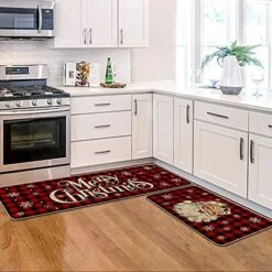 Artoid Mode Buffalo Plaid Snow Santa Claus Christmas Kitchen Rugs Set Of 2, Winter Low-Profile Floor Mat Merry Christmas Decorations For Home Kitchen - 17x29 And 17x47 Inch -Generic Furniture Shop 516t76ce6zL