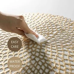 Et Of 6, Gold Metallic Vinyl Round Placemats Laminated Plastic Morden Dining Table Decoration, Floral By Snowkingdom -Generic Furniture Shop 516w2HapEZL