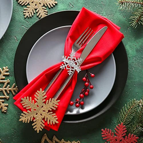 Snowflake Napkin Rings Set Of 12 Summer Wedding Valentines Day Easter Rhinestone Dinners Parties Supply Decor Silver (Silver Rhinestone) 2 Snowflake Napkin Rings Set Of 12 Summer Wedding Valentines Day Easter Rhinestone Dinners Parties Supply Decor Silver (Silver Rhinestone) - Image 2