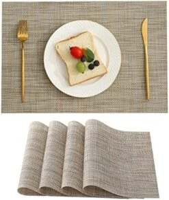 Placemats Heat Resistant Non Slip Washable PVC Place Mat, Woven Vinyl Placemats Set Of 4 (Geometric Line Black Grey) -Generic Furniture Shop 5172pgu9ZoL. AC