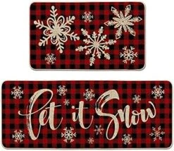 Artoid Mode Buffalo Plaid Snow Christmas Kitchen Rugs Set Of 2, Let It Snow Xmas Winter Holiday Party Low-Profile Floor Mat Decorations For Home Kitchen - 17x29 And 17x47 Inch -Generic Furniture Shop 51796CO6IjL. AC