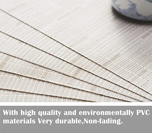 Placemats Set Of 4 Washable Heat-Resistant Non Slip Braided Table Mats Woven PVC Vinyl Kitchen Dining Patio Table Place Mats For Dinner Parties BBQs Indoor And Ourdoor Use.18"x12"(Bamboo-Beige) 4 Placemats Set Of 4 Washable Heat-Resistant Non Slip Braided Table Mats Woven PVC Vinyl Kitchen Dining Patio Table Place Mats For Dinner Parties BBQs Indoor And Ourdoor Use.18"x12"(Bamboo-Beige) - Image 4