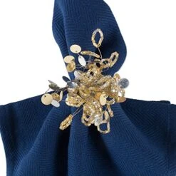 Christmas Thanksgiving Holiday Tabletop Décor Collection Decorative Napkin Ring Holder Set, 1.5" Diameter, Gold Beaded Sparkle, 6 Piece -Generic Furniture Shop 517dot0F4ZL