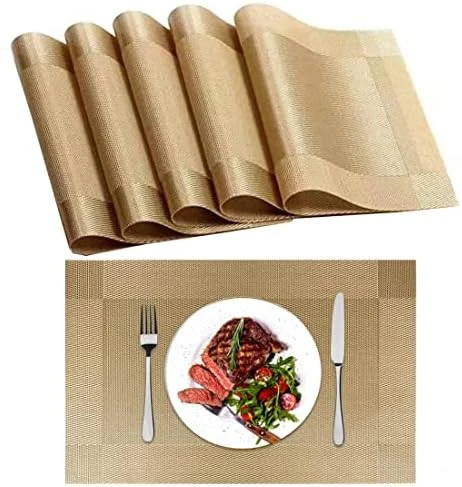 Placemats Set Of 6, Placemats Place Mats For Kitchen Dining Table, Heat-Resistant Anti-Skid Stain Washable PVC Table Mats, Easy To Cleaning Woven Vinyl Dinner Mats,12 X 18 Inch (Gold)… 5 Placemats Set Of 6, Placemats Place Mats For Kitchen Dining Table, Heat-Resistant Anti-Skid Stain Washable PVC Table Mats, Easy To Cleaning Woven Vinyl Dinner Mats,12 X 18 Inch (Gold)… - Image 5