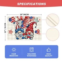 Gnomes Stars Love Heart Buffalo Plaid 4th Of July Placemats Set Of 4, 12x18 Inch Holiday Table Mats For Party Kitchen Dining Decoration 18 Gnomes Stars Love Heart Buffalo Plaid 4th Of July Placemats Set Of 4, 12x18 Inch Holiday Table Mats For Party Kitchen Dining Decoration -Generic Furniture Shop 5181HoOpMPL