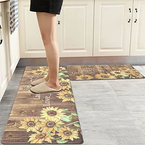 2Pcs Kitchen Rug Runner Set Anti Fatigue Sunflower Mats For Home Office Non Slip Waterproof Heavy Duty Comfort Standing Mats(17''x28''+17''x47'', Burlywood) 6 2Pcs Kitchen Rug Runner Set Anti Fatigue Sunflower Mats For Home Office Non Slip Waterproof Heavy Duty Comfort Standing Mats(17''x28''+17''x47'', Burlywood) - Image 6