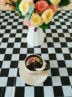 Pcs Of 2 Premium Plastic Checkered Flag Tablecloths Picnic Table Covers, Tablecovers Party Favor (2, Black)