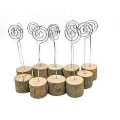 Rustic Real Wood Base Wedding Table Name Number Holder Party Decoration Card Holders Picture Memo Note Photo Clip Holder (10pcs Table Numbers)