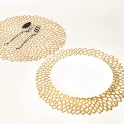 Et Of 6, Gold Metallic Vinyl Round Placemats Laminated Plastic Morden Dining Table Decoration, Floral By Snowkingdom -Generic Furniture Shop 518xIOxKpSL