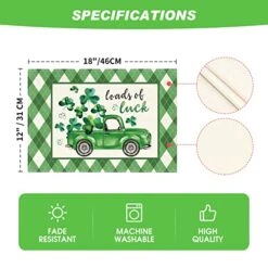 Diamond Plaid Truck Shamrock Lucky St. Patrick's Day Placemats Set Of 4, 12x18 Inch Spring Table Mats For Party Kitchen Dining Decoration -Generic Furniture Shop 519BZ5mZ01L