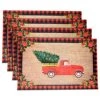 50 Disposable Christmas Paper Place Mats Red Vintage Truck With Buffalo Plaid Design Place Mat 11”x 17” Merry Christmas Tree Table Mat Sheets For Winter Table Setting Dinner Home Party Decor