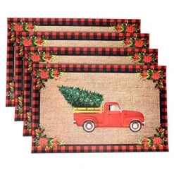 50 Disposable Christmas Paper Place Mats Red Vintage Truck With Buffalo Plaid Design Place Mat 11βx 17β Merry Christmas Tree Table Mat Sheets For Winter Table Setting Dinner Home Party Decor