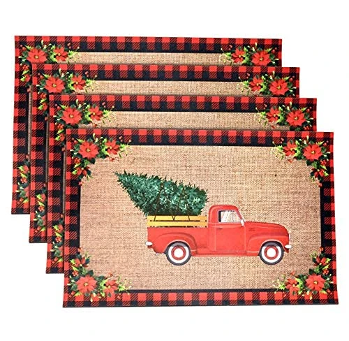 50 Disposable Christmas Paper Place Mats Red Vintage Truck With Buffalo Plaid Design Place Mat 11”x 17” Merry Christmas Tree Table Mat Sheets For Winter Table Setting Dinner Home Party Decor 1 50 Disposable Christmas Paper Place Mats Red Vintage Truck With Buffalo Plaid Design Place Mat 11”x 17” Merry Christmas Tree Table Mat Sheets For Winter Table Setting Dinner Home Party Decor