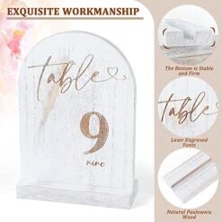 1-15 Wedding Table Numbers, Wooden Table Numbers, Double Sided Sign With Holder Base, Table Numbers For Wedding Reception And Party, Vintage White -Generic Furniture Shop 51AfPieo8qL