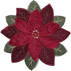 Christmas Placemats Set Of 4, Poinsettia Table Mats With Embroidered And Applique Velvet Fabric, 16 Inch X 16 Inch Diecut Placemat For XMAS Holiday Tabletop, Round Doilies For Dining Table, Red -Generic Furniture Shop 51AmP2RLuIL. AC