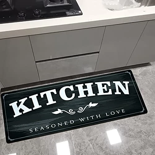 USTIDE Kitchen Runner Rugs Non Skid 20"x48",Durable Rubber Kitchen Mats Stain Resistant Thick Floor Mat Black White Kitchen Runner For Bathroom Washroom 4 USTIDE Kitchen Runner Rugs Non Skid 20"x48",Durable Rubber Kitchen Mats Stain Resistant Thick Floor Mat Black White Kitchen Runner For Bathroom Washroom - Image 4