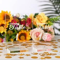  Acrylic Table Numbers 1-15 - 4x6” Wedding Table Numbers With Stand 3 Bags Of Gold Glitter Confetti - Clear Table Number Signs For Wedding Reception, Party, Event, Centerpiece Decoration -Generic Furniture Shop 51B8GMf2s2L
