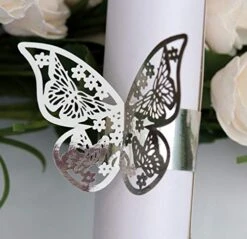 50pcs Laser Cut Butterfly Napkin Rings Holder For Dinners Tables Everyday Wedding Anniversray Party Decor Baby Bridal Shower Banquet Supply - DIY Chairs Sash Bows Tablecloth Paper Napkins (Silver)