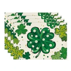 Dot Shamrock Luck Of The Irish St. Patrick's Day Placemats Set Of 4, 12x18 Inch Spring Table Mats For Party Kitchen Dining Decoration