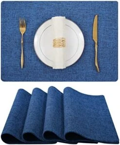 Cotton Linen Placemats For Dining Table Set Of 6, Heat Resistant Washable Table Mats, Easy To Clean Place Mats, 13" X 19", Blue -Generic Furniture Shop 51BhHH6xbDL. AC