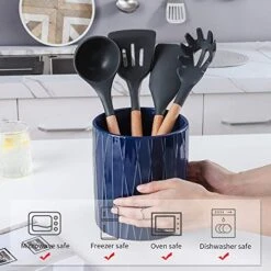 KOOV Kitchen Utensil Holder, Large Ceramic Utensil Crock, Deep And Stable, Utensils Caddy Irregular Striped Series (Aegean) -Generic Furniture Shop 51Bln2NPoZL