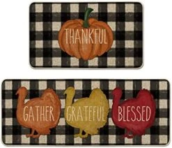 Artoid Mode Buffalo Plaid Pumpkin Turkey Thanksgiving Decorative Kitchen Mats Set Of 2, Fall Home Low-Profile Floor Kitchen Rugs-17x29 And 17x47 Inch -Generic Furniture Shop 51BvfcLKimL. AC