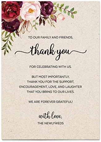 Thank You Placecards For Wedding (Set Of 50) Large 4" X 6" Table Place Setting Cards Rustic - Made In USA - Watercolor Red Roses Floral Kraft Tan 8 Thank You Placecards For Wedding (Set Of 50) Large 4" X 6" Table Place Setting Cards Rustic - Made In USA - Watercolor Red Roses Floral Kraft Tan - Image 8