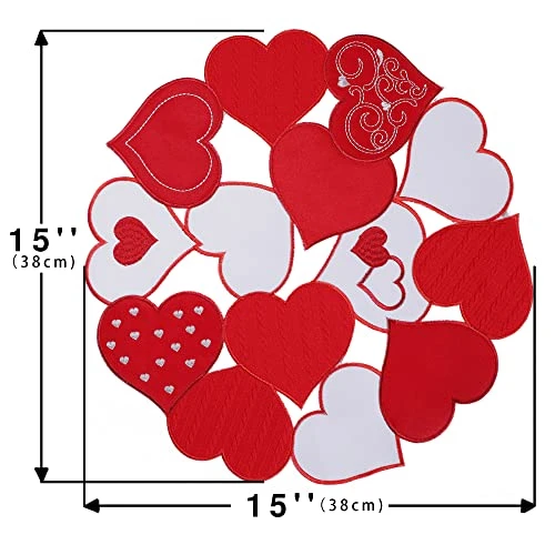Embroidered Placemats Set Of 6, 15" Round Placemats, Marriage Proposals, Red Heart Table Placemats Indoor Outdoor Love Holiday Dining Party Decor 4 Embroidered Placemats Set Of 6, 15" Round Placemats, Marriage Proposals, Red Heart Table Placemats Indoor Outdoor Love Holiday Dining Party Decor - Image 4
