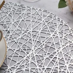 Silver Round Placemats For Dining Table Set Of 6 Metallic Pressed Vinyl Circle Table Mats Wipeable Hollowout Place Mats For Table Decor Holiday Wedding Accent Centerpiece(Line, Silver) -Generic Furniture Shop 51CmSXuP2wS