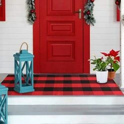 VUDECO Black And Red Checkered Rug 23.5” X 52” Large Buffalo Plaid Rug Outdoor Front Porch Rug Door Mat Decor Kitchen Rug Farmhouse Style Christmas Door Mat Checkered Runner Rug -Generic Furniture Shop 51DHIbv3W9L. AC